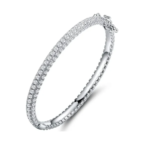 18K White Gold Plated CZ Eternity Bangle Bracelet With Box Clasp - Picture 1 of 8